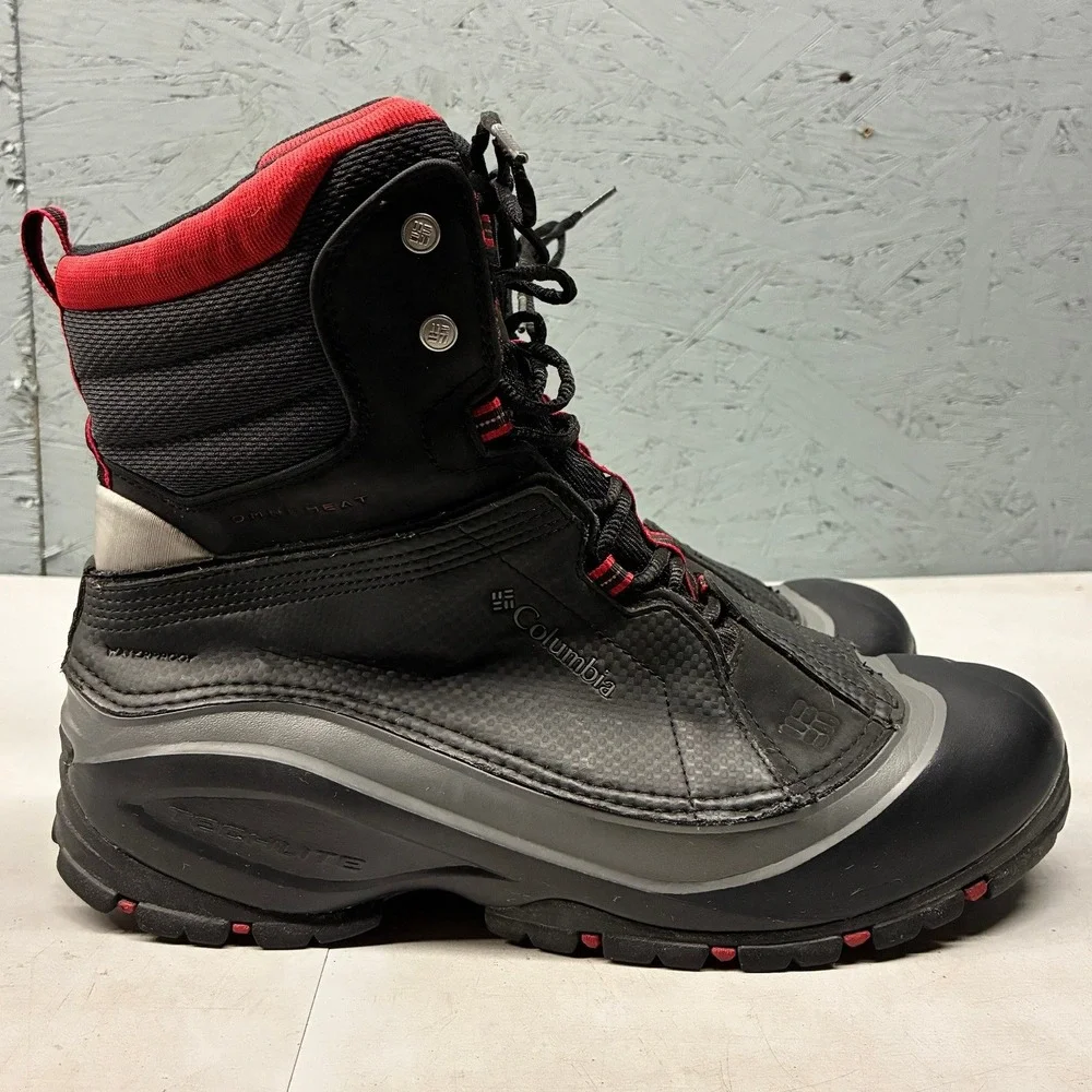 Columbia Bugaboot Plus II Boots Men's 10.5 Black Red Omni Heat Waterproof